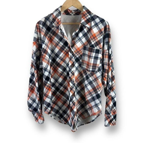No Brand Tops - Boutique Women's L Soft Plaid Button Up Black Orange Classic Fall Pumpkin‎ Patch